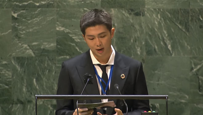Leader BTS RM memulai sambutannya (Foto : Screenshot YouTube United Nations)