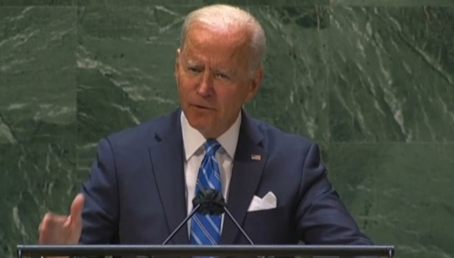Presiden Amerika Serikat, Joe Biden saat berpidato di depan Sidang ke 76 Majelis Umum PBB di New York City. (FOTO: Screenshot BBC)