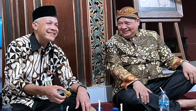 Airlangga Hartarto dan Ganjar Pranowo bertemu di Klaten untuk melakukam ziarah bersama. (foto: DPP Golkar for TIMES Indonesia)