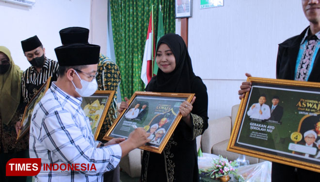 Ketua LP Ma'arif NU Banyuwangi Zaki Al Mubarok saat launching Modul Aswaja Kids (Foto: Rizki Alfian/TIMES Indonesia)