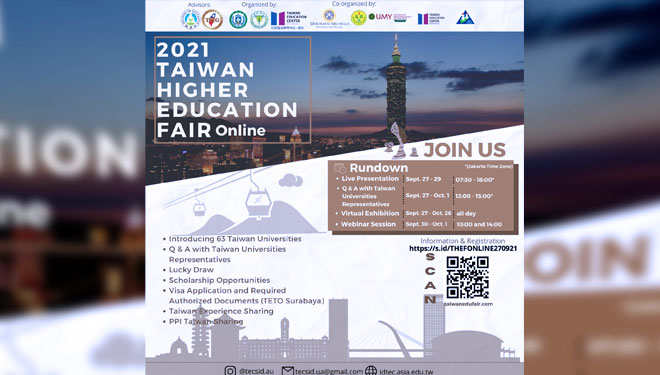 2021 Taiwan Higher Education Fair Online yang didakan oleh  TETO Indonesia, TEC Indonesia, dan Asia University, serta didukung oleh UNAIR, UNJ, dan UMY. (FOTO: dok pribadi)