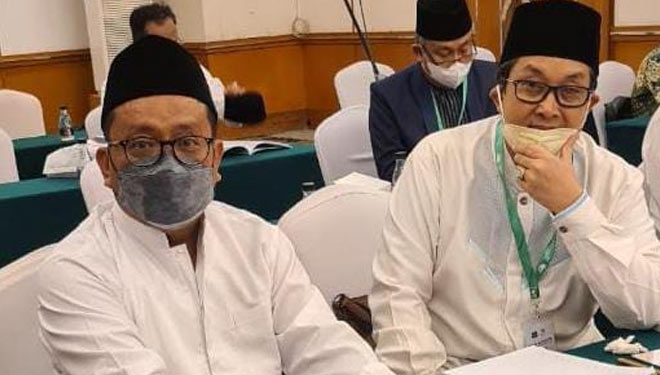 Ketum PP ISNU Ali Masykur Musa dan Prof Mas'ud Said di arena Munas dan Konbes NU. (foto: ISNU for TIMES Indonesia)