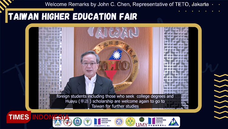 John C. Chen, Representatif dari TETO Indonesia, menyampaikan kata sambutannya dalam sesi pembukaan 2021 Taiwan Higher Education Fair (THEF) pada 27 September 2021 (FOTO: TETO Indonesia)