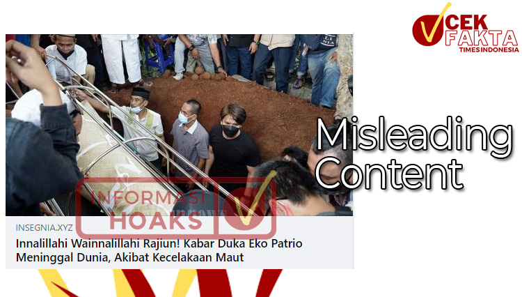 Tangkapan layar artikel hoaks tentang Eko Patrio meninggal dunia akibat kecelakaan maut.