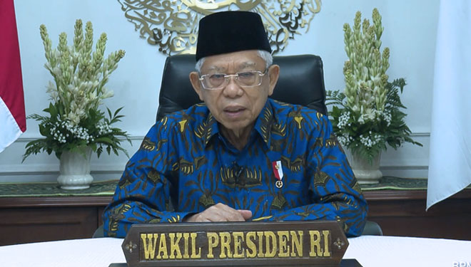 Wapres Ma'ruf Amin hadiri Kreasi Virtual Katolik Indonesia (KVKI) 2021  secara virtual. (Foto: Youtube Wapres RI)