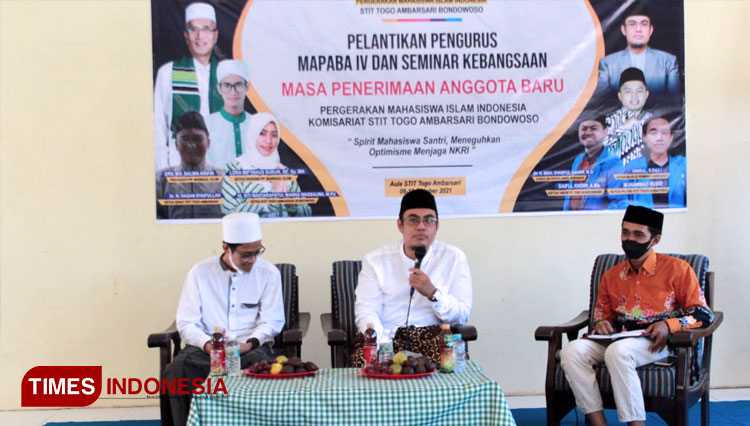 Kegiatan seminar kebangsaan jelang HSN 2021 yang diselenggarakan PK PMII STIT Togo Ambarsari Bondowoso (FOTO: Moh Bahri/TIMES Indonesia).