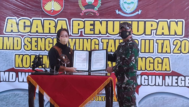 Bupati Purbalingga Dyah Hayuning Pratiwi SE BEcon MM saat penutupan TMMD Sengkuyung III Tahun 2021. (FOTO: Humas Pemkab Purbalingga For TIMES Indonesia)