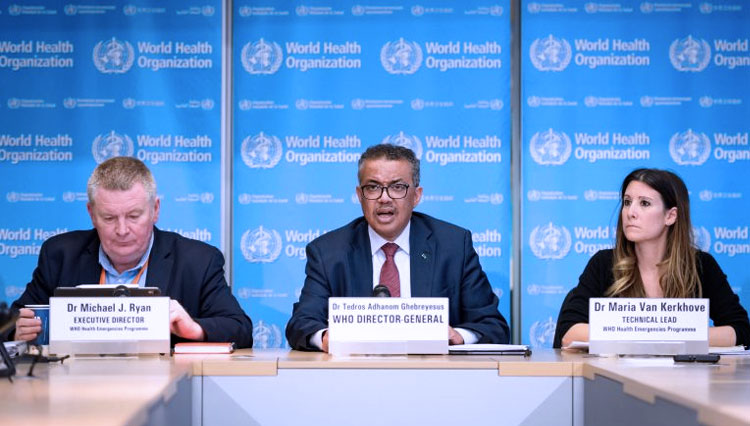 Para pemimpin Organisasi Kesehatan Dunia pada konferensi pers tentang Covid-19, yang diadakan pada 6 Maret lalu di markas besar WHO di Jenewa. (FOTO : WHO)