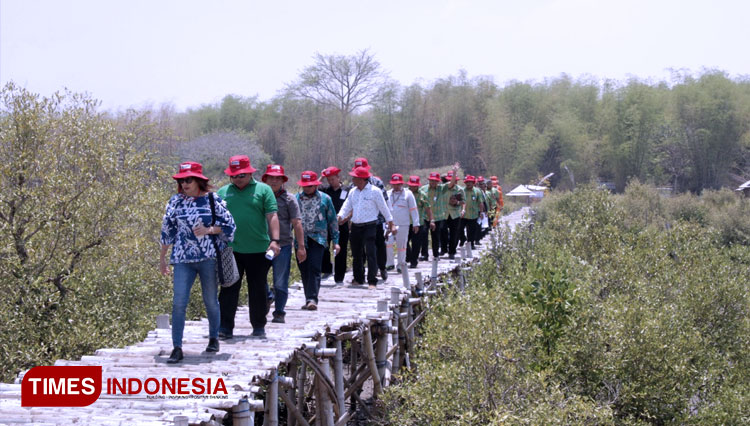 Tim Petrokimia Gresik saat meninjau Pusat Restorasi dan Pembelajaran Mangrove (PRPM) Mengare Kecamatan Bungah (FOTO: Akmal/TIMES Indonesia).