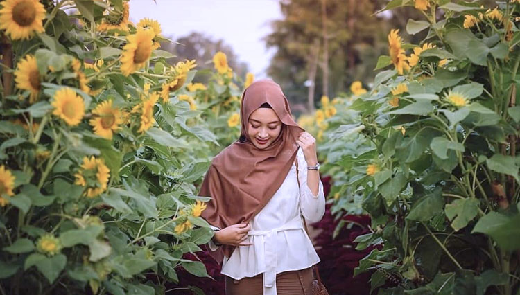 The visitors capture her moment in the middle of the sunflowers. (PHOTO: Land of Osing Banyuwangi)