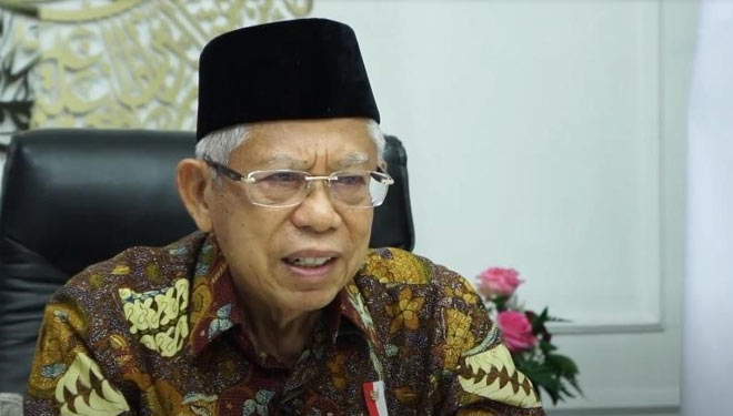 Wakil Presiden Ma'ruf Amin dalam Webinar Internasional Peringatan Hari Santri 2021 yang diselenggarakan oleh Rabithah Ma'ahid Islamiyah Pengurus Besar Nahdlatul Ulama (RMI-PBNU) pada Rabu (20/10/2021). (FOTO: RMI for TIMES Indonesia)