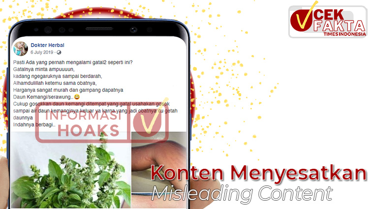 Informasi tentang daun kemangi yang diklaim dapat mengobati penyakit gatal pada kulit.