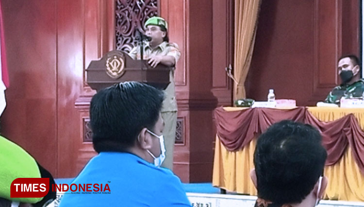 Ketua PPM Bontang Agus Haris yang Juga Wakil Ketua DPRD Bontang saat sampaikan sambutan pada pembukaan Muscab PPM Bontang (Foto: Kusnadi/TIMES Indonesia)