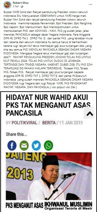 cek fakta Hidayat Nur Wahid PKS 2