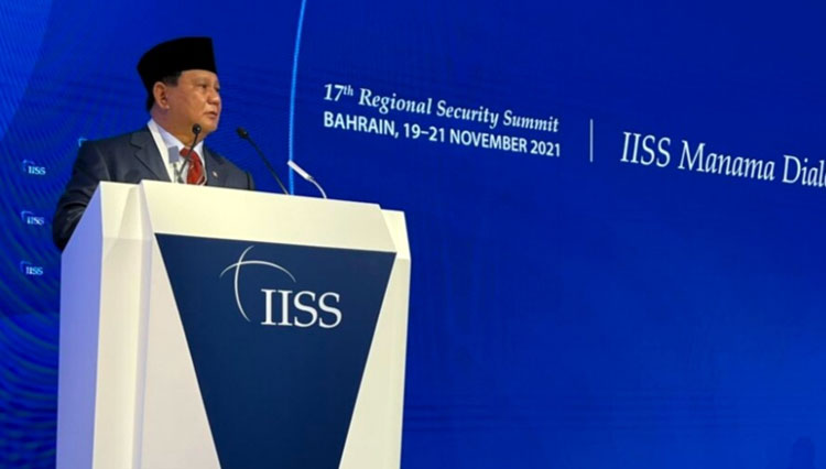 Menhan Prabowo Subianto dalam IISS Manama Dialogue 2021. (Foto: Dok. Kemhan)