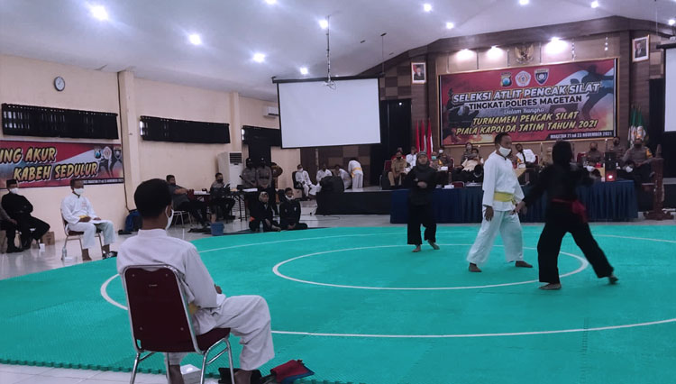 Seleksi atlet untuk kejuaraan pencak silat Kapolda Jatim di Gedung Pesat Gatra Polres Magetan. (Foto: Humas Polres Magetan for TIMES Indonesia)