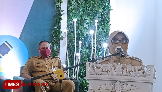 Wali Kota Banjar saat memberikan sambutan di kegiatan sosialisasi pencegahan kasus pertanahan (foto: Susi/ TIMES Indonesia)