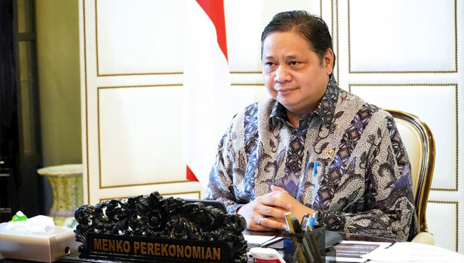 Menteri Koordinasi Bidang Perekonomian Airlangga Hartarto dalam acara bedah Buku Pembiayaan UMKM yang diselenggarakan secara virtual, Rabu (24/11/2021). (Foto-foto: Kemenko Perekonomian for TIMES Indonesia)