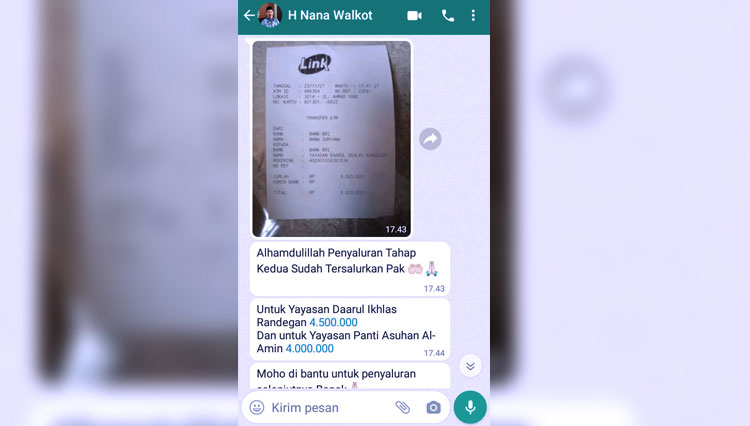 Salah satu screenshot percakapan pesan WhatsApp yang mencatut nama Wakil Wali Kota Banjar (FOTO: Istimewa)