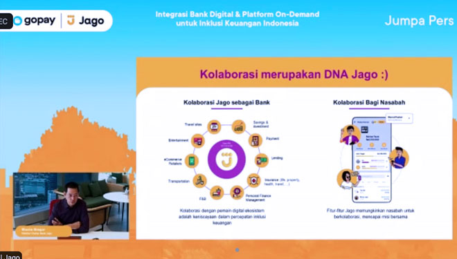  Kharim Siregar Direktur Utama Bank Jago saat jelaskan Kolaborasi dengan GoPay(FOTO: Tangkapan layar Zoom)