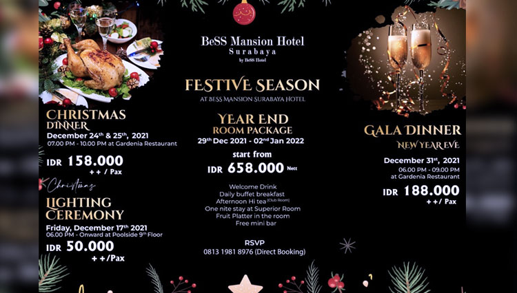 Rayakan Natal, BeSS Mansion Hotel Surabaya Hadirkan Christmas Light dan Dinner