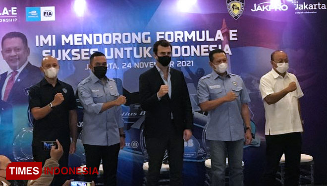Konferensi pers penyelenggaraan ajang balap mobil listrik, Formula E Jakarta. (FOTO: Hasbullah/TIMES Indonesia)