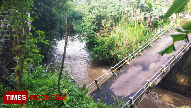 Jembatan ambrol yang memutus akses total masyarakat setempat dan puluhan murid SDN 7 Tegalharjo Banyuwangi untuk pergi ke sekolah. (FOTO: Agung Sedana/ TIMES Indonesia)