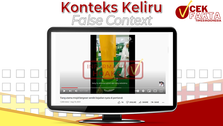Tangkapan layar video tentang tiang masjid di Pontianak bergeser.