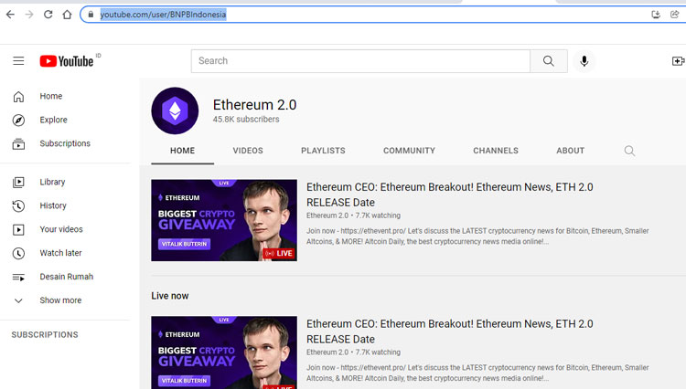 Diretas, Kanal YouTube BNPB Ganti Nama Jadi Ethereum 2.0
