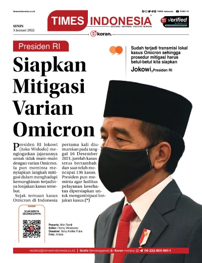 Edisi Senin, 3 Januari 2022: E-Koran, Bacaan Positif Masyarakat 5.0