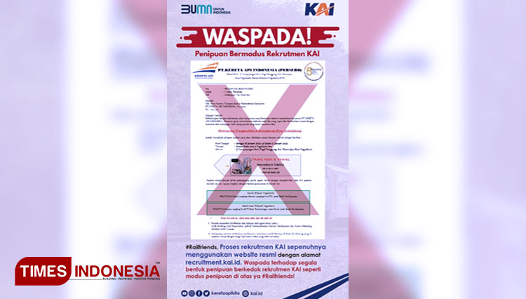 Surat penerimaan rekrutmen PT KAI Palsu. (FOTO: PT KAI Daop 8 Surabaya/TIMES Indonesia)