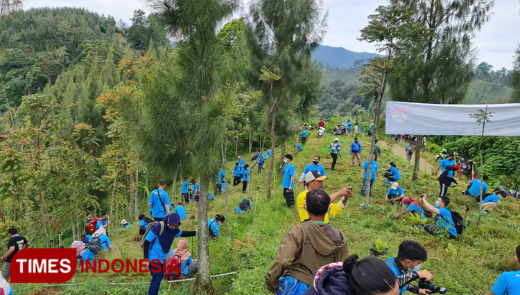 Karyawan PT. Tirta Fresindo Jaya Plant Pasuruan saat menanam ribuan bibit pohon untuk penghijauan