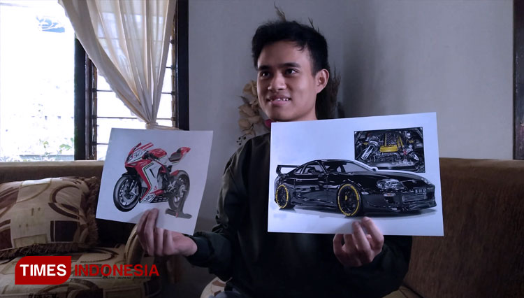 David Praditya Aradea menunjukkan hasil karyanya yang banyak diminati oleh para khalayak lewat akun Instagram miliknya. (FOTO: Muhammad Dhani Rahman/TIMES Indonesia)